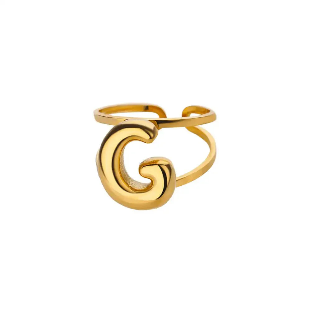 Maliben | Adjustable Open Band Bubble Letter Initial Ring