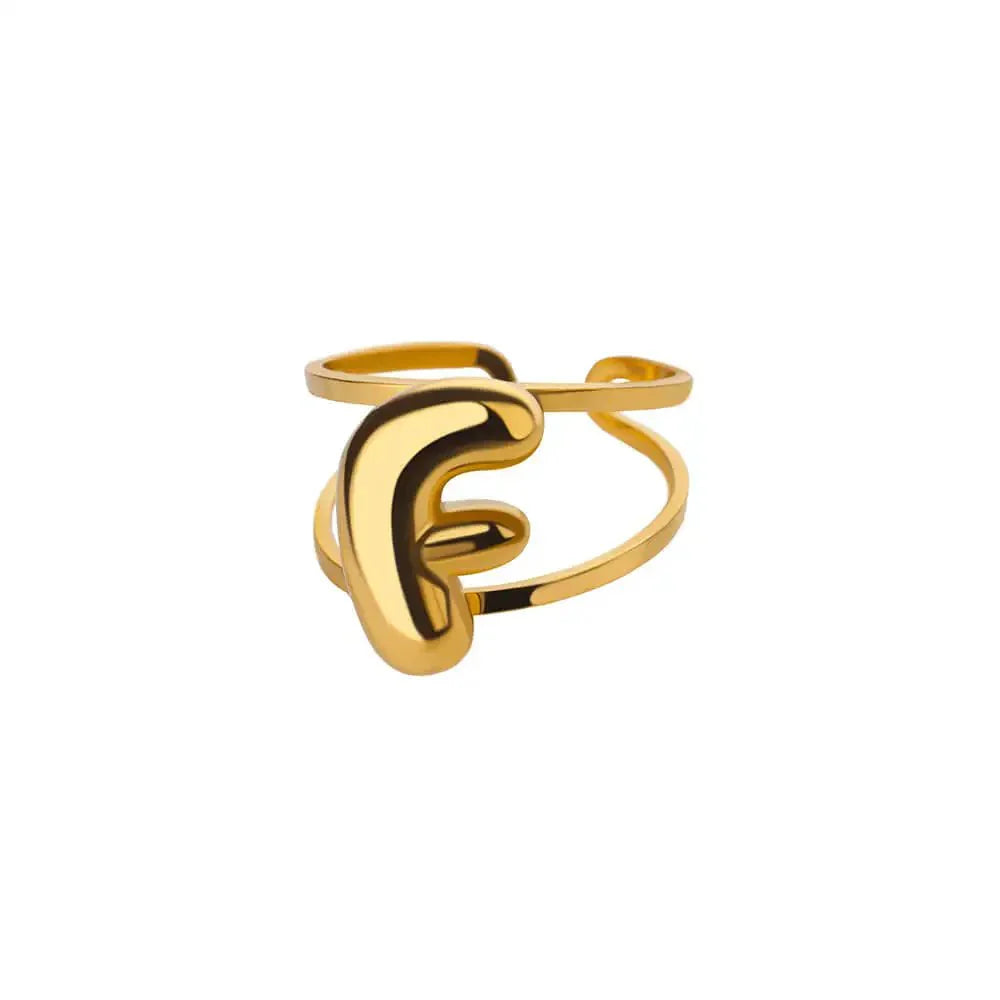 Maliben | Adjustable Open Band Bubble Letter Initial Ring