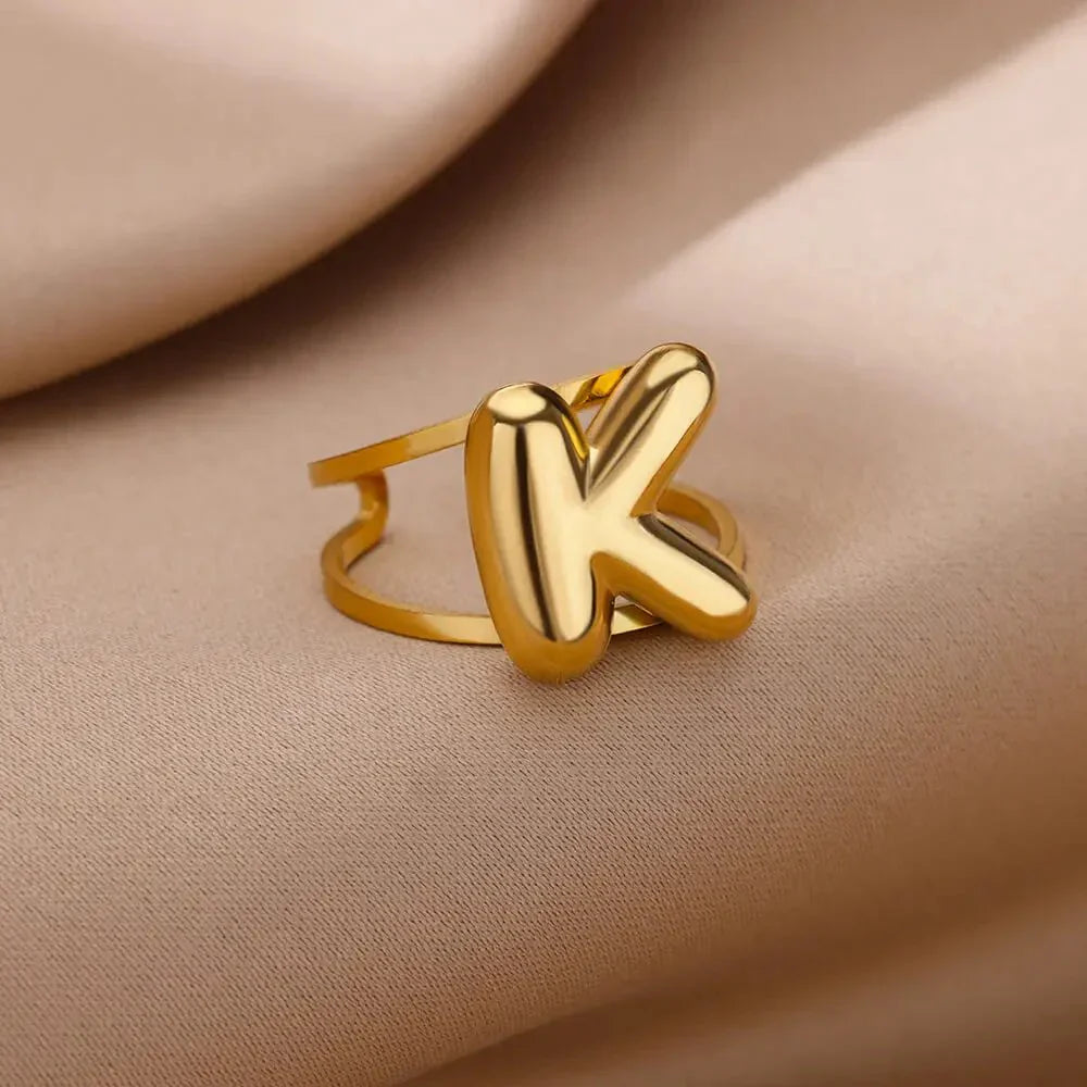 Maliben | Adjustable Open Band Bubble Letter Initial Ring