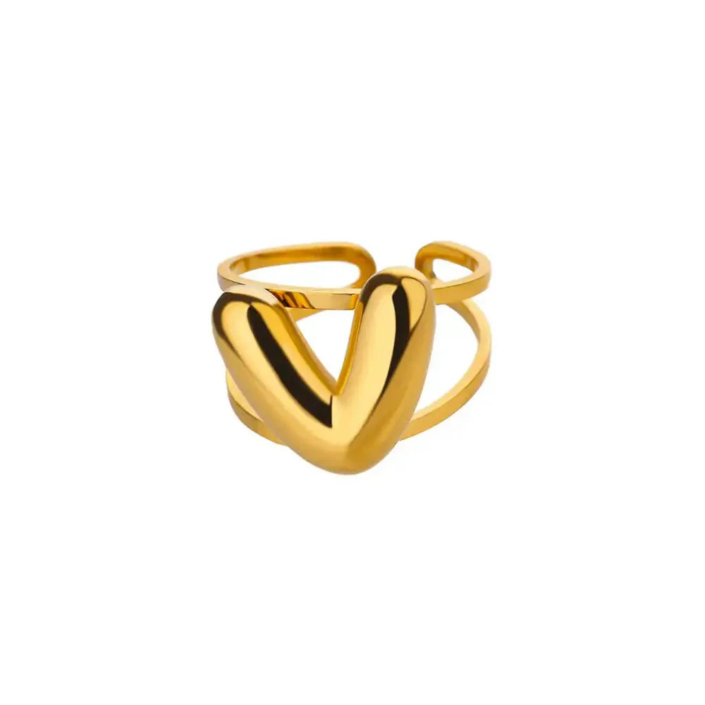 Maliben | Adjustable Open Band Bubble Letter Initial Ring