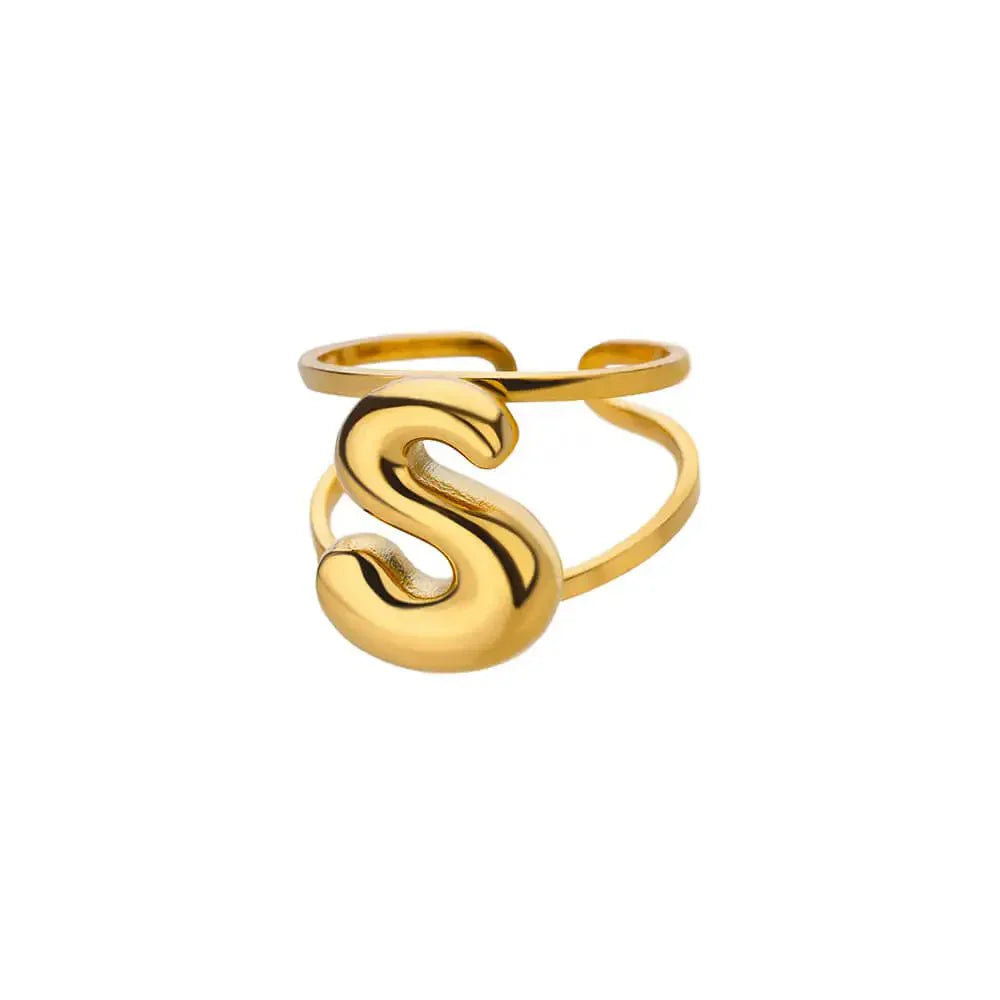 Maliben | Adjustable Open Band Bubble Letter Initial Ring