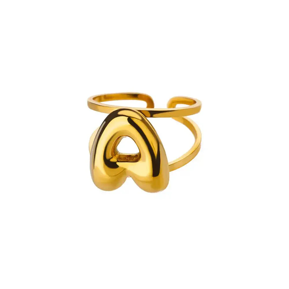 Maliben | Adjustable Open Band Bubble Letter Initial Ring