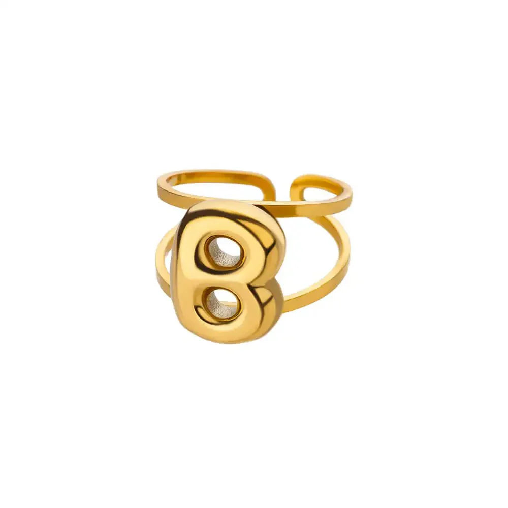 Maliben | Adjustable Open Band Bubble Letter Initial Ring