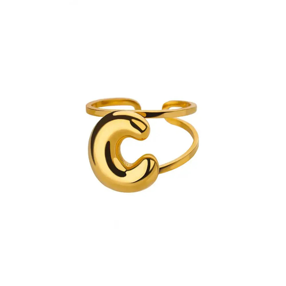 Maliben | Adjustable Open Band Bubble Letter Initial Ring