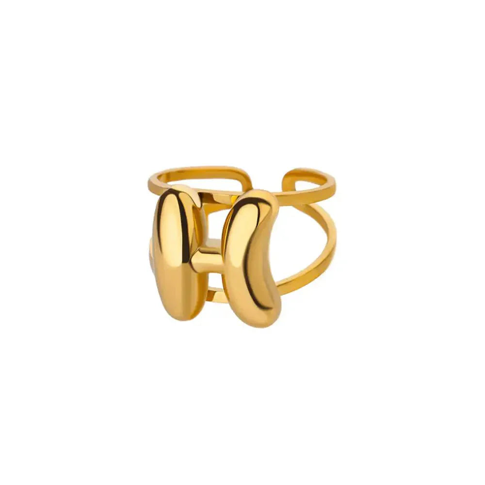 Maliben | Adjustable Open Band Bubble Letter Initial Ring