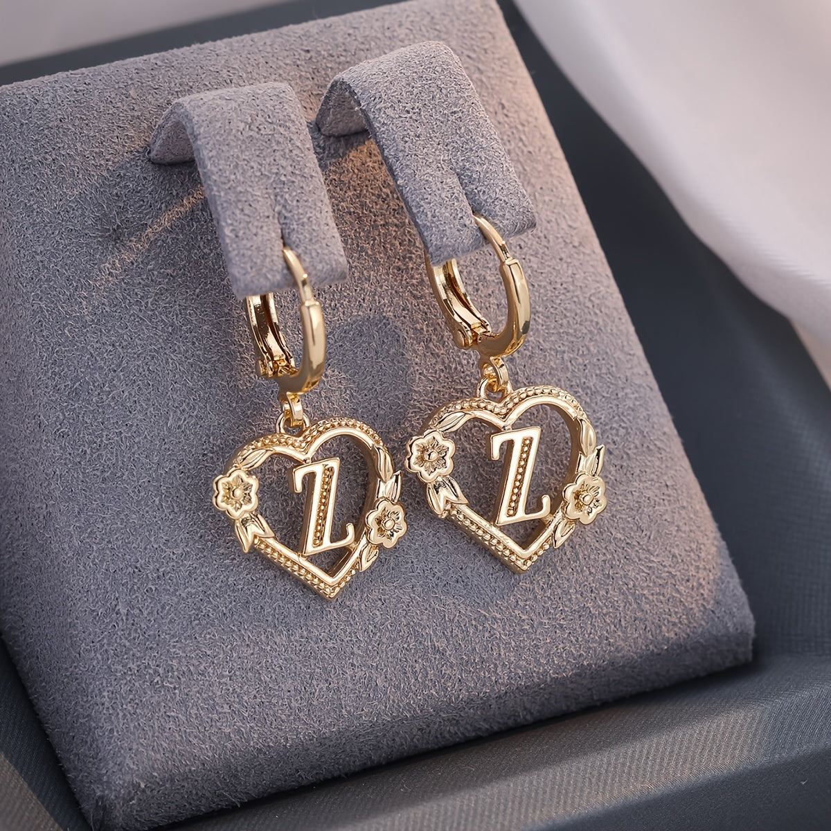 Maliben | Dainty Initial Letter Heart Hoop Earrings