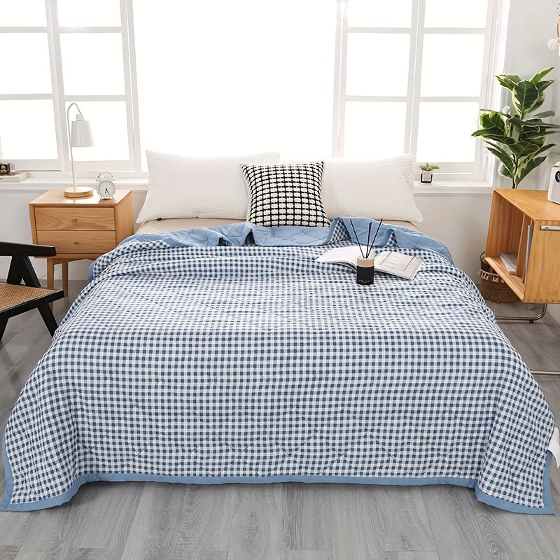 Maliben | Elegant Preppy Plaid Summer Blanket For Cool Nights