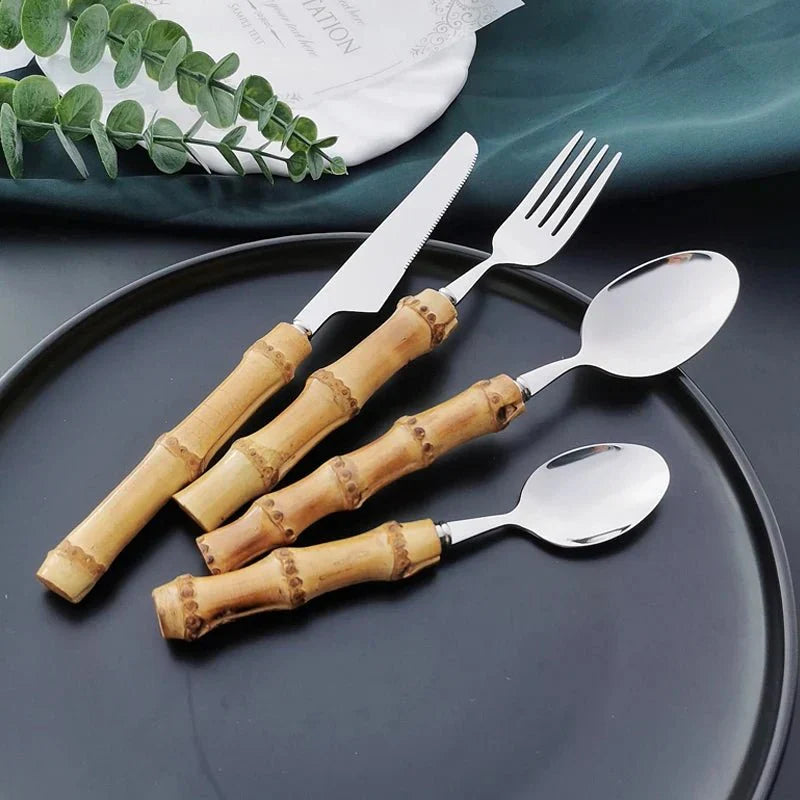 Maliben | Bamboo Handle Cutlery Set Made of Stainless Steel
