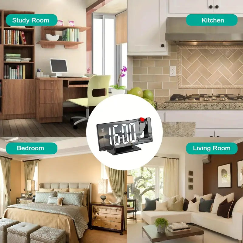 Maliben | 180° Adjustable Led Projection Alarm Clock – Snooze, 12/24h Time & Temperature Display, Mirror Design – Usb Powered, Night Mode & Memory Function