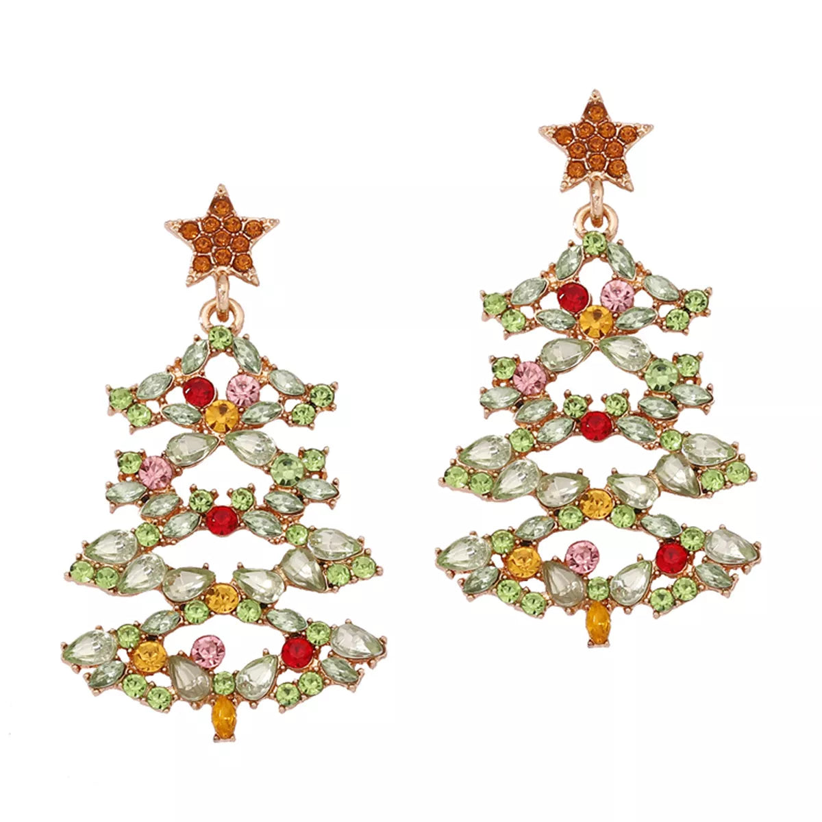 Maliben | Christmas Tree Earrings With Rhinestones