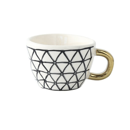 Maliben | Cup with abstract geometric pattern and gold handle