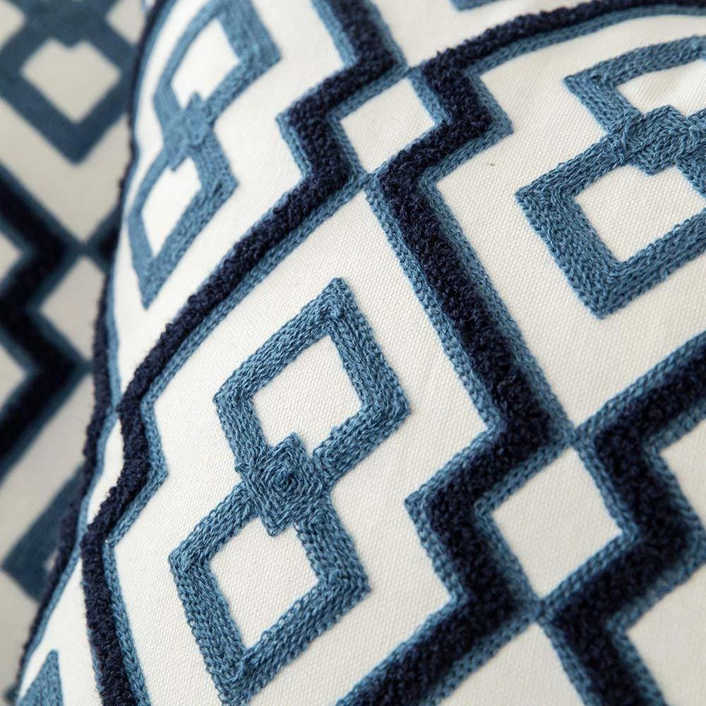 Maliben | Blue Embroidered Decorative Pillow With Ornament Pattern