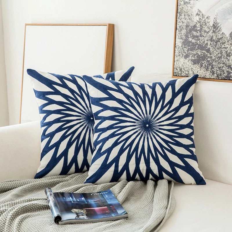 Maliben | Blue Embroidered Decorative Pillow With Ornament Pattern