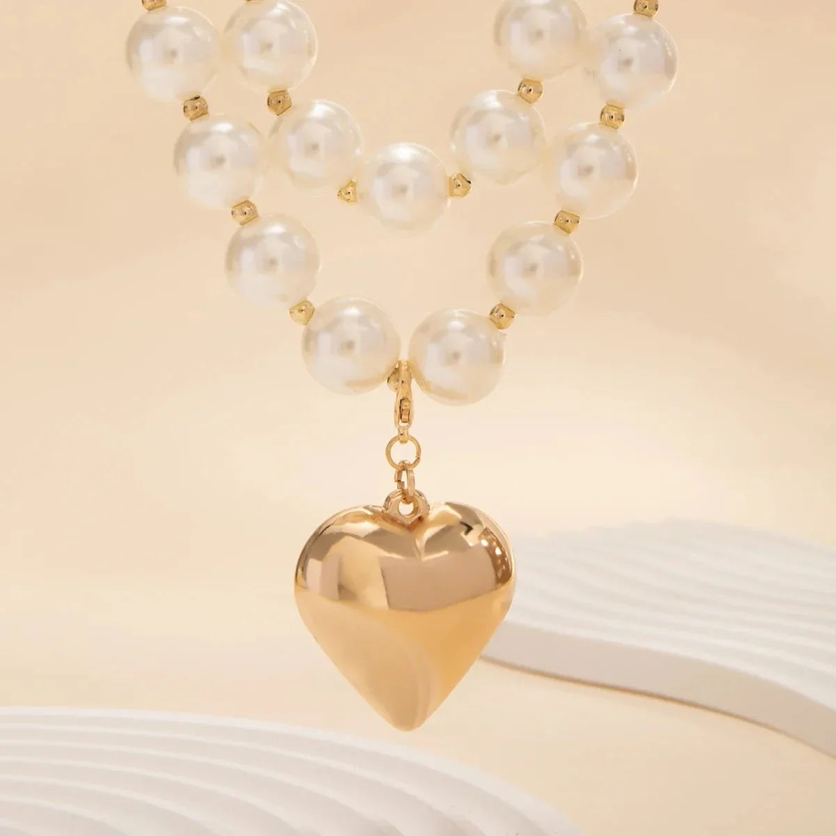 Maliben | Bold Statement Pearl Layered Heart Necklace