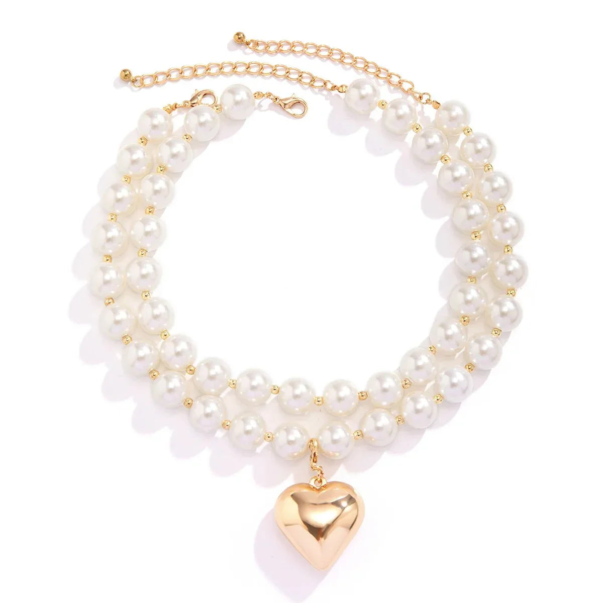 Maliben | Bold Statement Pearl Layered Heart Necklace