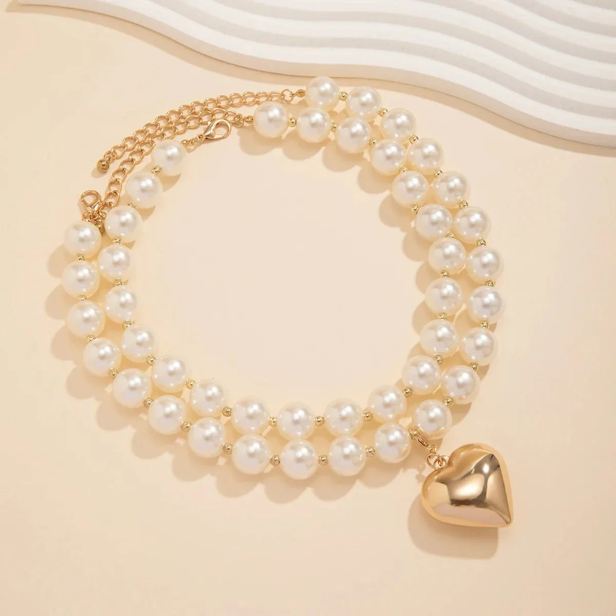 Maliben | Bold Statement Pearl Layered Heart Necklace