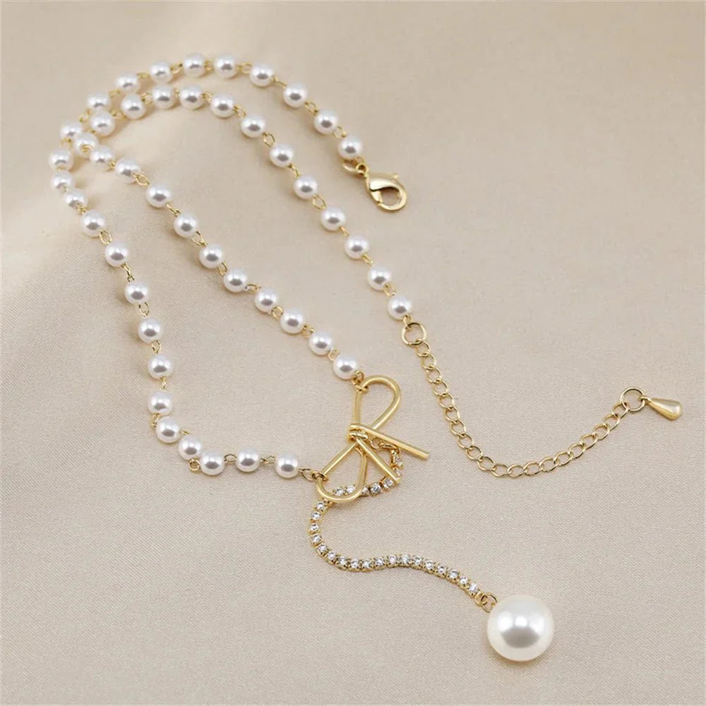 Maliben | Bow Pearl Drop Choker Necklace