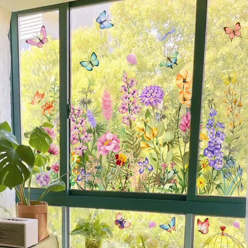 Maliben | 💐 Colorful Floral Bouquet Window Sticker 🖼️ (Removable Without Leaving Marks)
