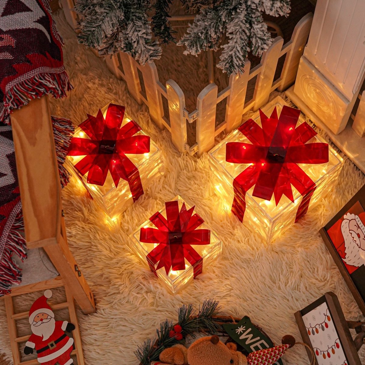 Maliben | Luminous Gifts - Set Of 3 Illuminated Boxes - Christmas Decoration For Indoor And Outdoor