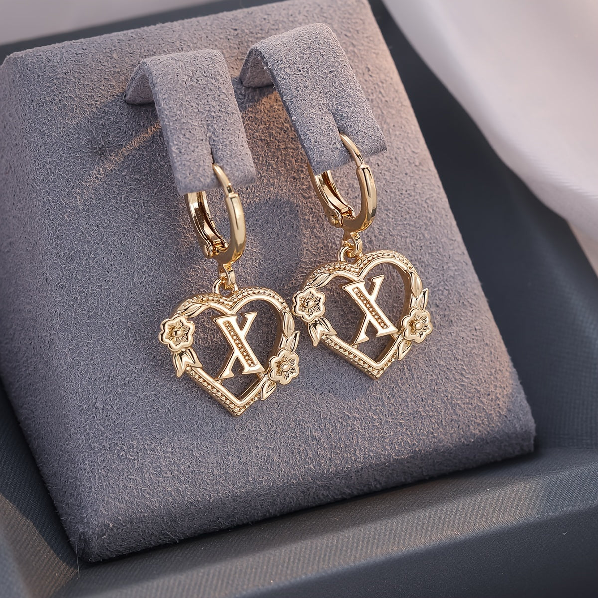 Maliben | Dainty Initial Letter Heart Hoop Earrings