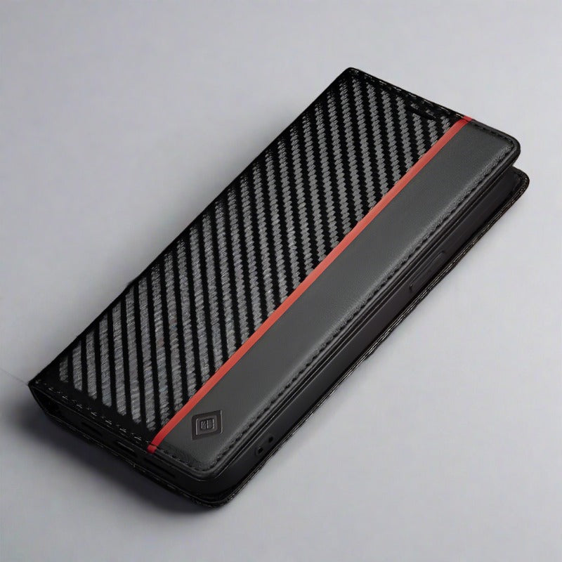 Maliben | S23 Phone Case | Card Holder Made Of Carbon Fiber Leather With Magnetic Closure