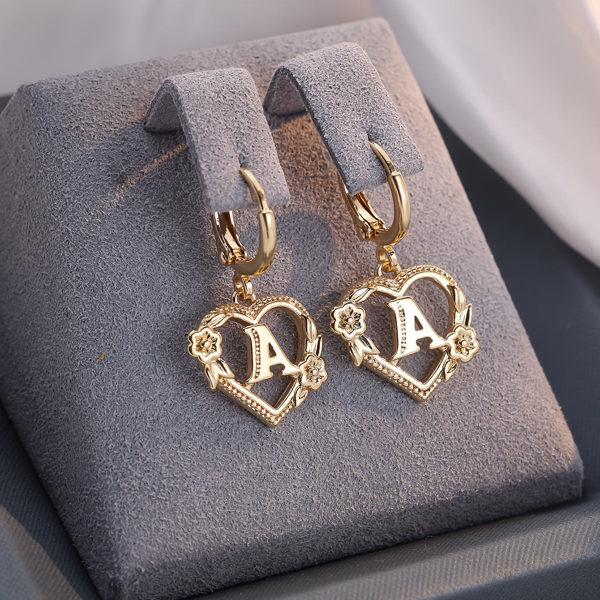 Maliben | Dainty Initial Letter Heart Hoop Earrings