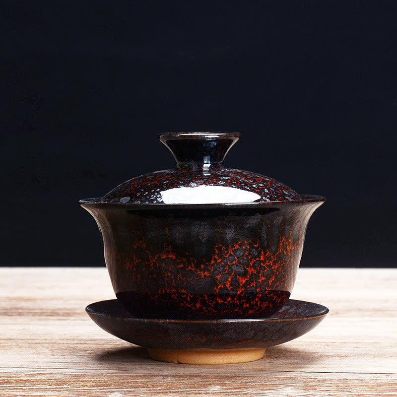 Maliben | Vintage Kiln Ceramic Gaiwan Sancai Tea Cup Tea Cup and Saucer with Lid