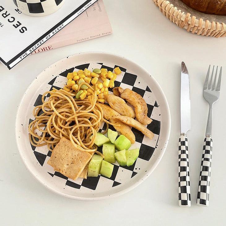 Maliben | Checked Stainless Steel Silver Cutlery Black Red Yellow Green