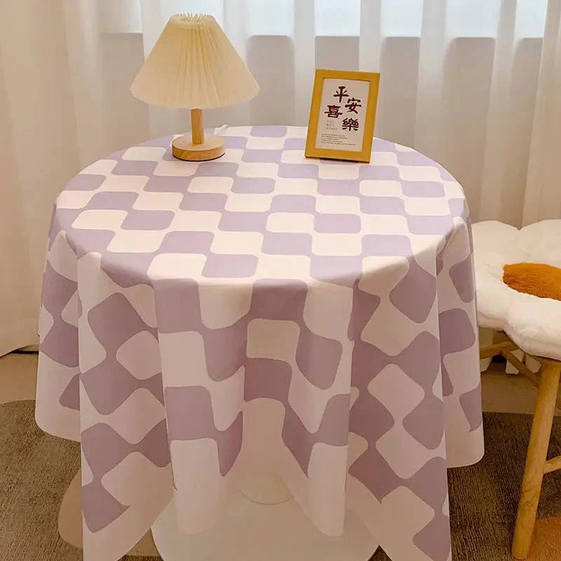 Maliben | Checked Design Round Cotton Tablecloth