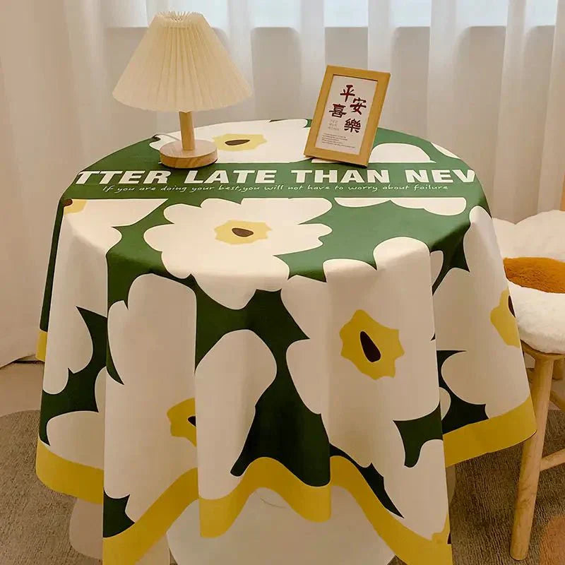 Maliben | Checked Design Round Cotton Tablecloth