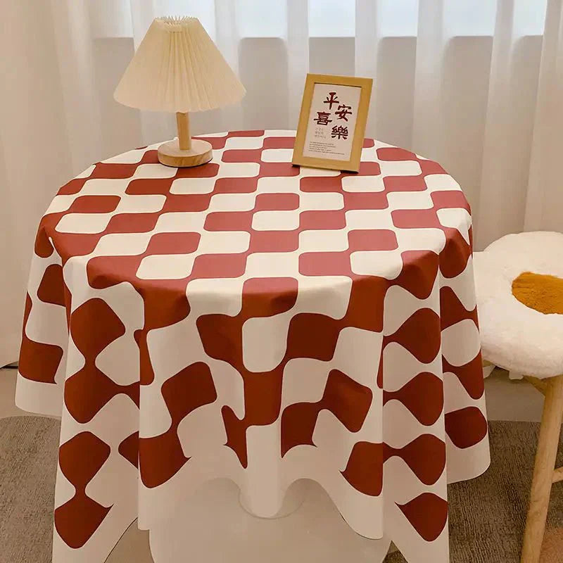 Maliben | Checked Design Round Cotton Tablecloth
