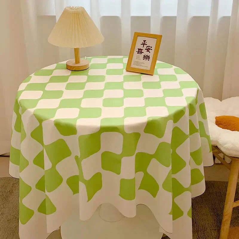 Maliben | Checked Design Round Cotton Tablecloth