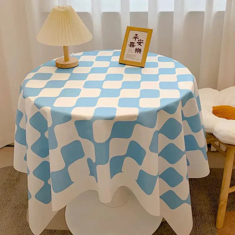 Maliben | Checked Design Round Cotton Tablecloth