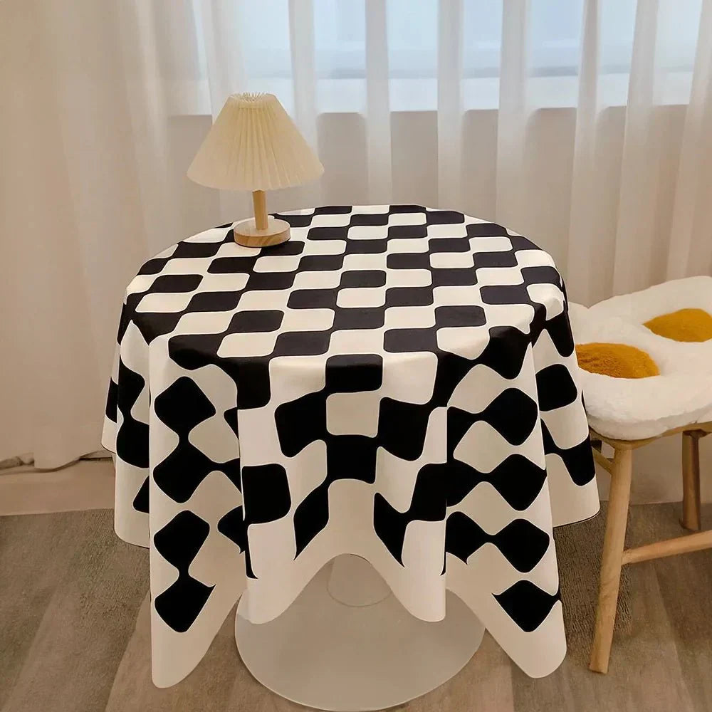 Maliben | Checked Design Round Cotton Tablecloth