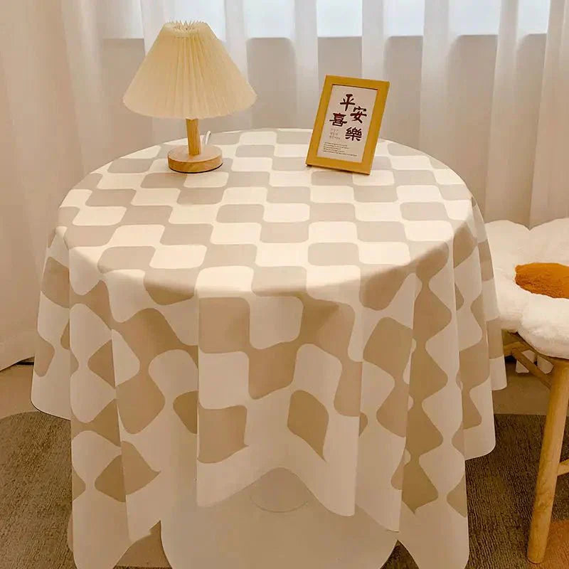 Maliben | Checked Design Round Cotton Tablecloth