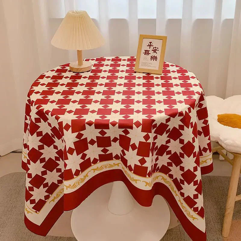 Maliben | Checked Design Round Cotton Tablecloth