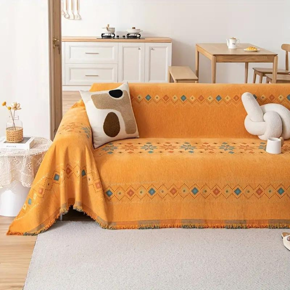 Maliben | Bohemian Tassel Sofa Cover Cotton Blend