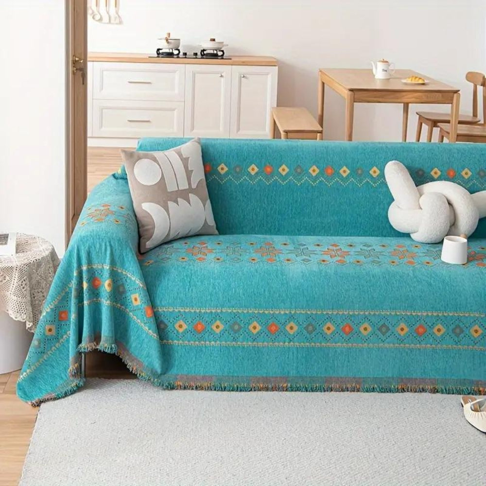 Maliben | Bohemian Tassel Sofa Cover Cotton Blend