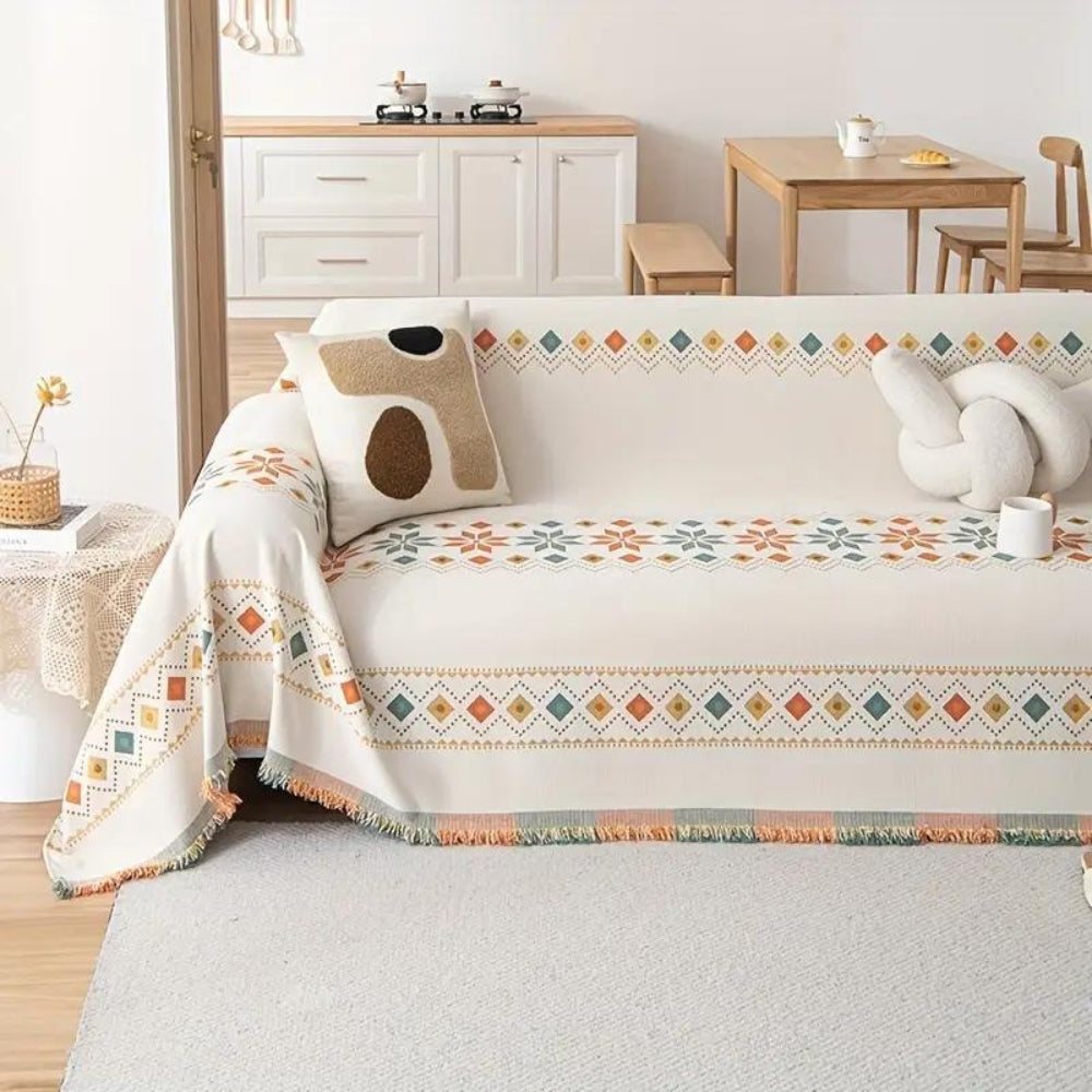Maliben | Bohemian Tassel Sofa Cover Cotton Blend