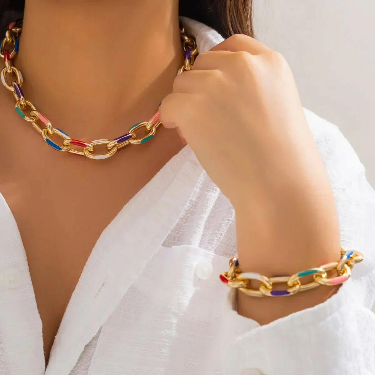 Maliben | Colorful Chain Bracelet And Necklace Set