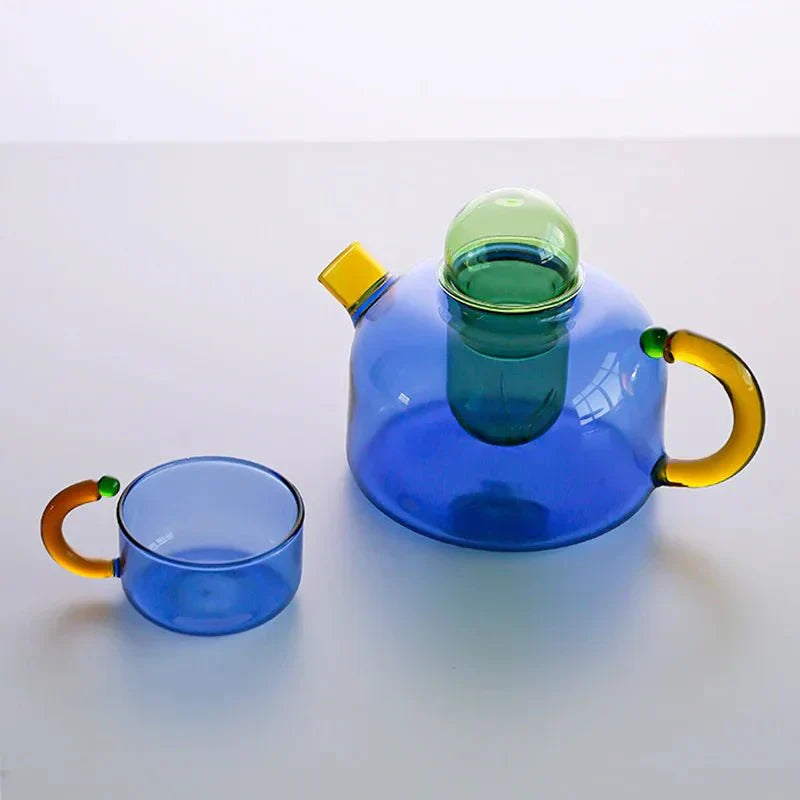 Maliben | Contrasting Color Glass Teapot Set – Stylish & Heat Resistant Design