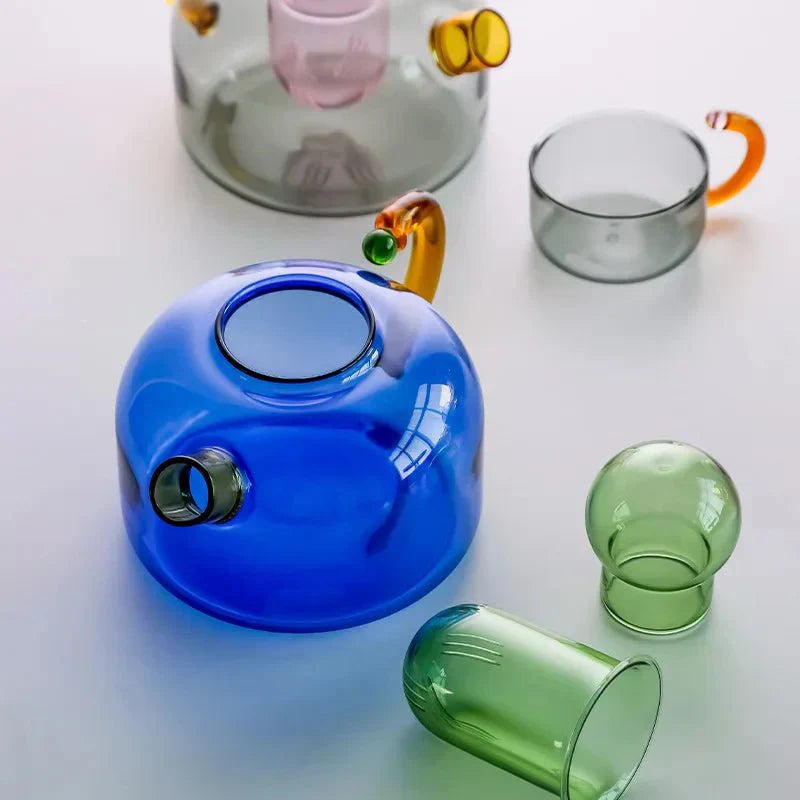Maliben | Contrasting Color Glass Teapot Set – Stylish & Heat Resistant Design