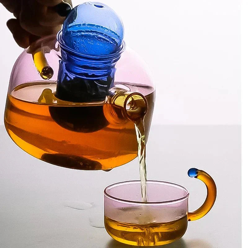 Maliben | Contrasting Color Glass Teapot Set – Stylish & Heat Resistant Design