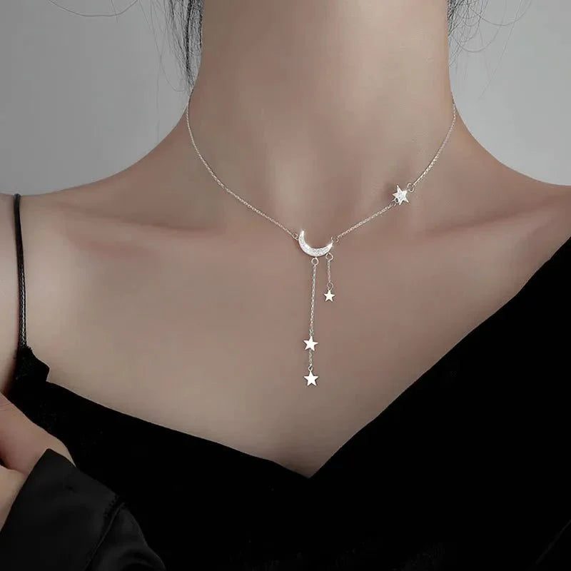 Maliben | Crescent Moon Dangling Star Necklace