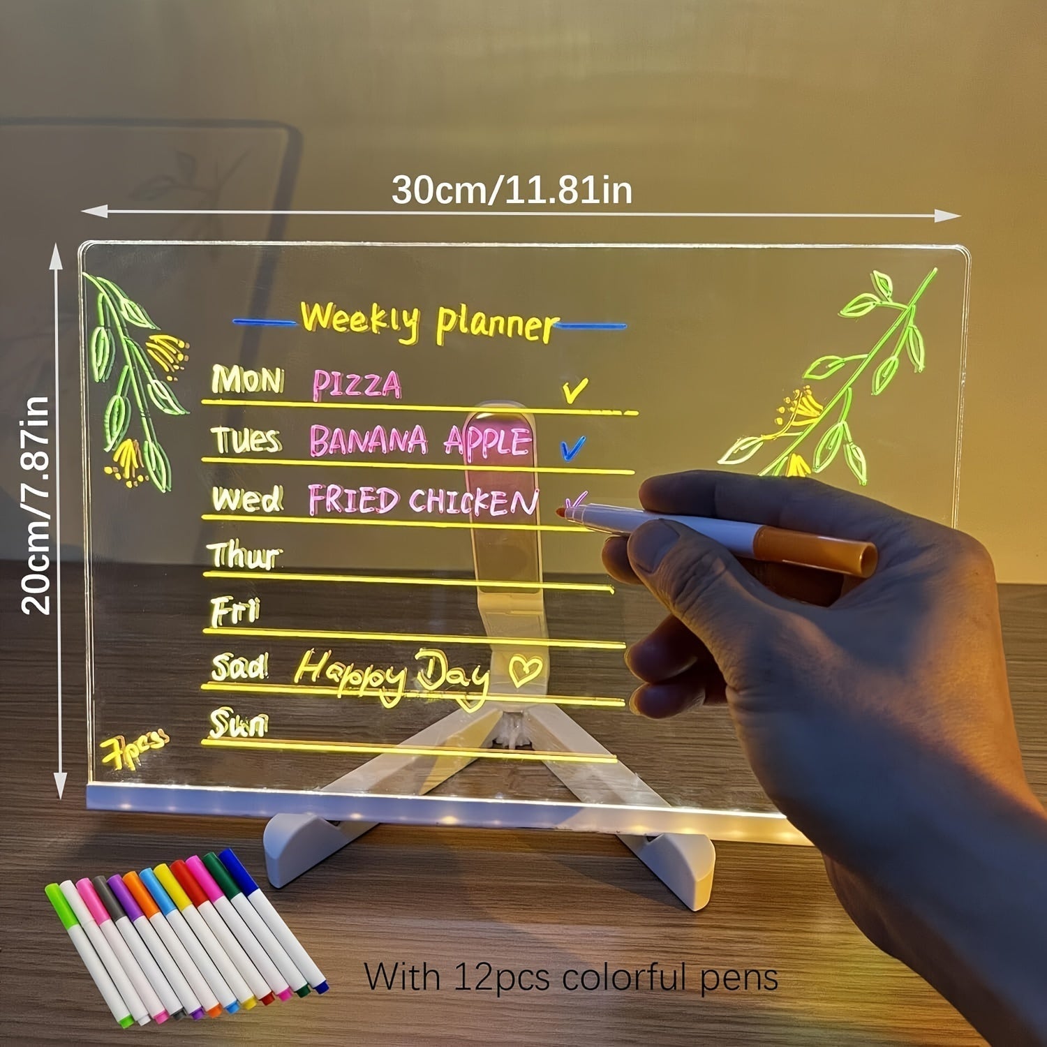 Maliben | USB LED Noteboard with 12 Colored Pens - Bright Message Board for Office & Home