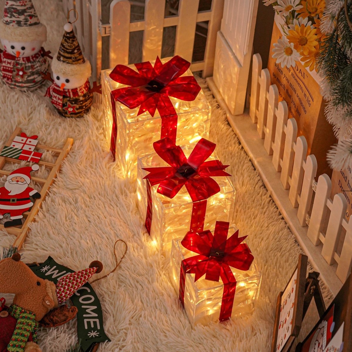 Maliben | Luminous Gifts - Set Of 3 Illuminated Boxes - Christmas Decoration For Indoor And Outdoor