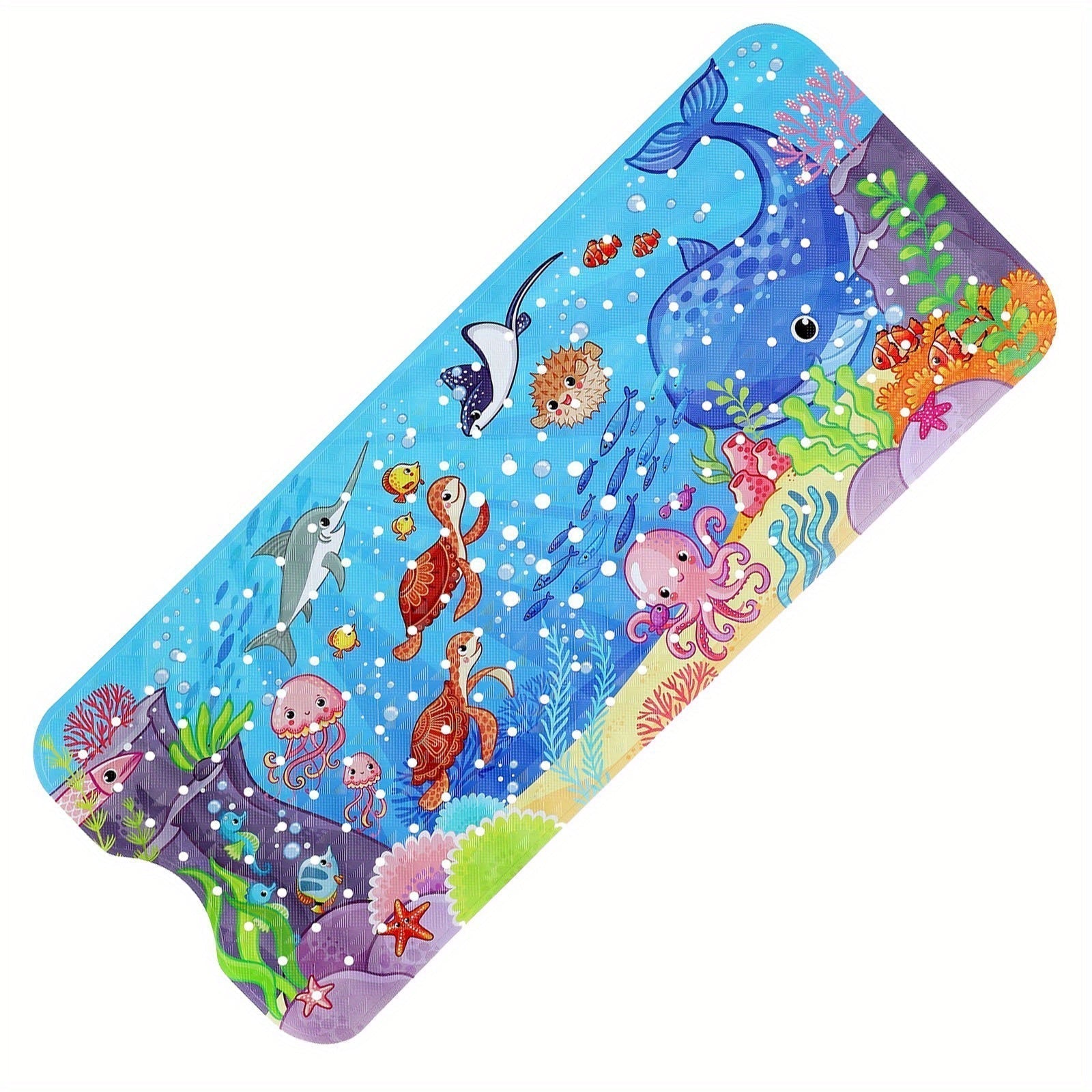 Maliben | Non-Slip Bathtub Mat Aquabuddy | Extra Long & Washable | With Sea Motif & Suction Cups | For Kids' Bath