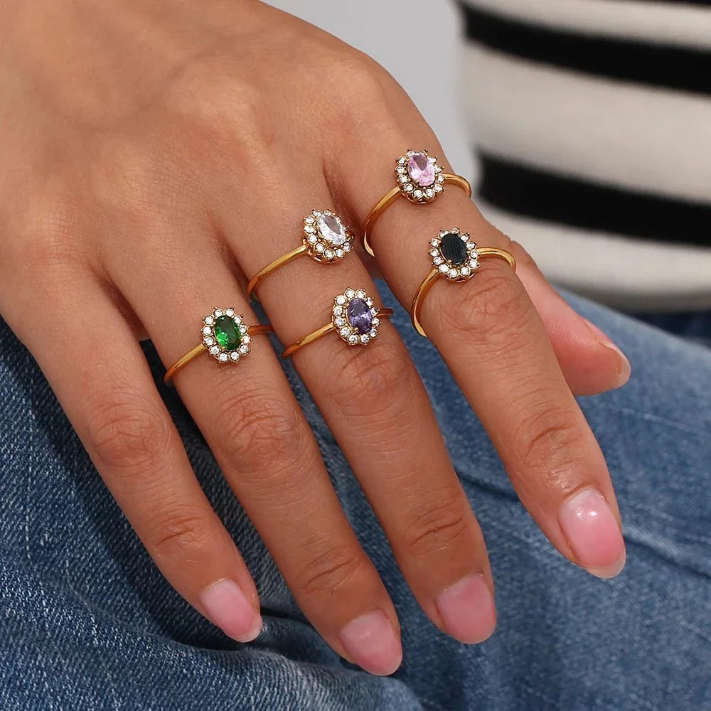 Maliben | Dainty Adjustable Oval Diamond Rings