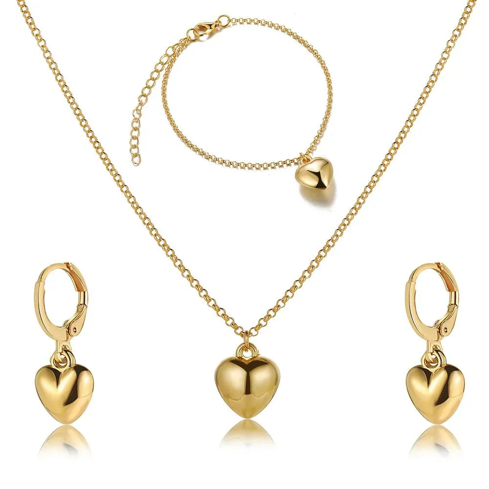 Maliben | Dainty Balloon Heart Necklace, Bracelet, And Earring Set