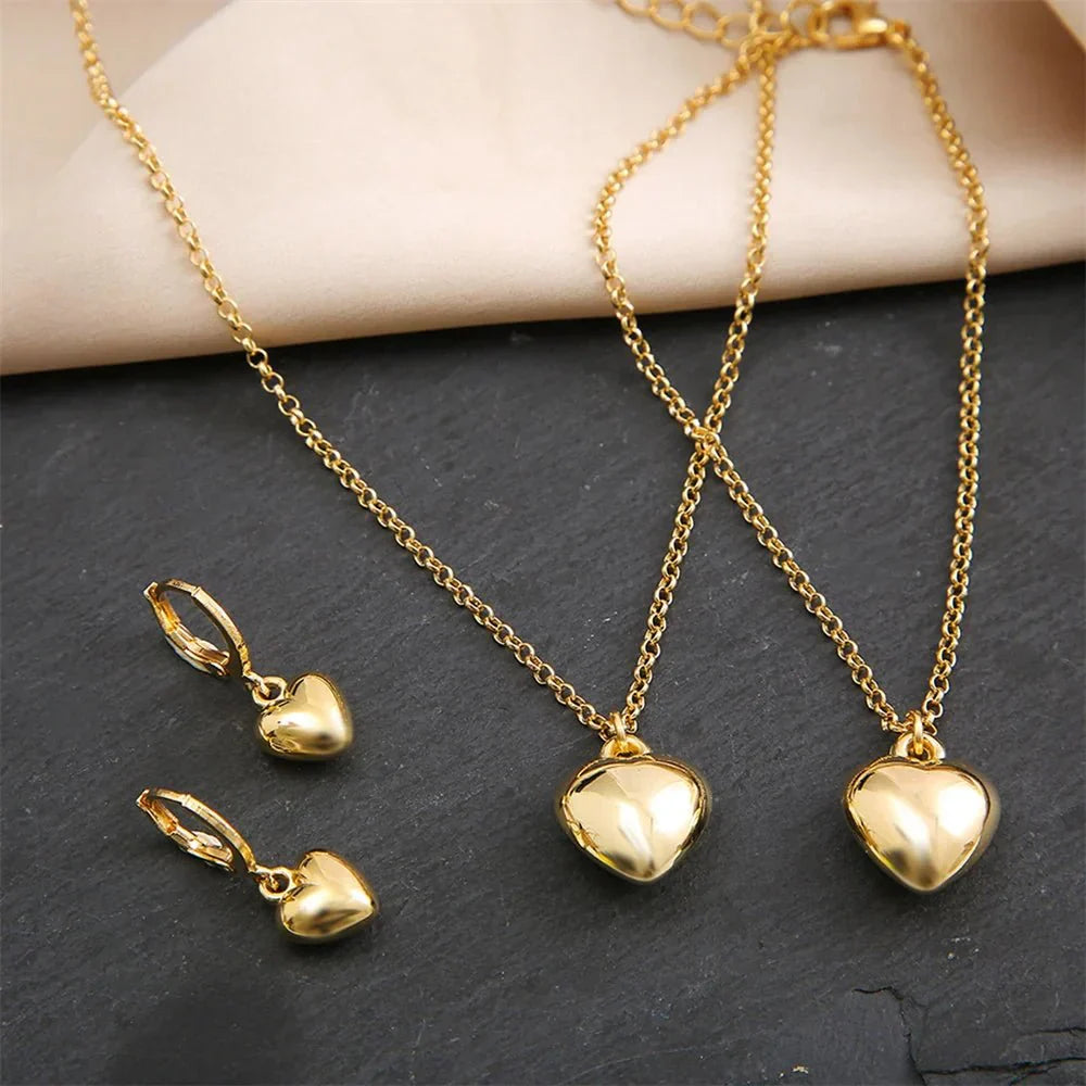 Maliben | Dainty Balloon Heart Necklace, Bracelet, And Earring Set